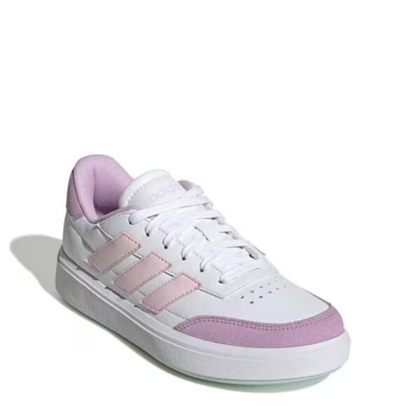 Adidas Kids White/Pink Courtblock Velcro Closure Leather Sneakers - Picture 3 of 17